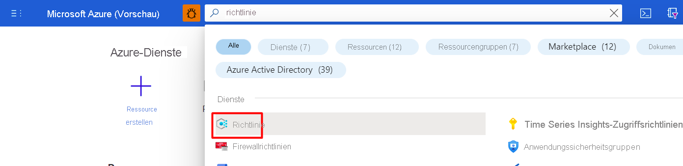 Screenshot: Zuweisen eines benutzerdefinierten Arbeitsbereichs über Azure-Richtlinie