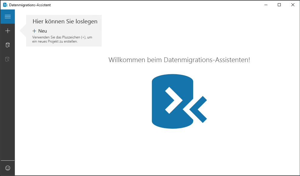 Screenshot: Startseite des Datenmigrations-Assistenten.