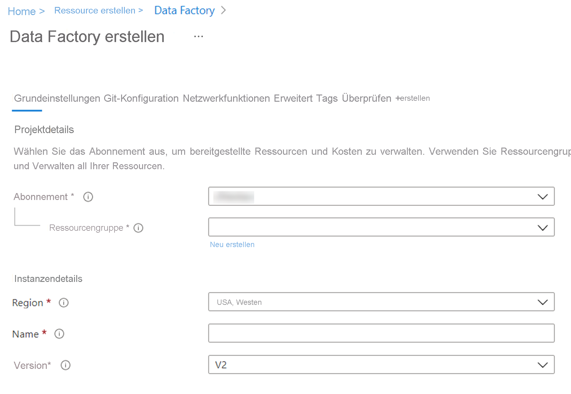 Creating an Azure Data Factory Instance