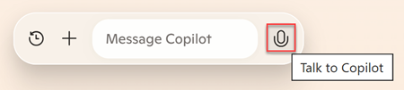 Screenshot der Copilot-Suchleiste mit hervorgehobenem Symbol „Mit Copilot sprechen”.