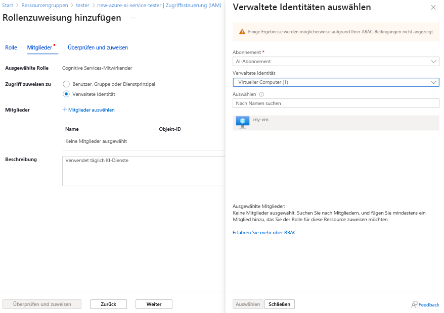 A screenshot showing the Select managed identities pane.