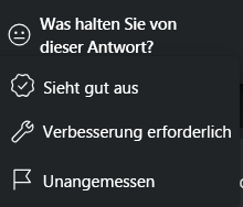 Bildschirmaufnahme mit den Optionen zum Bereitstellen von Feedback für jeden Prompt.