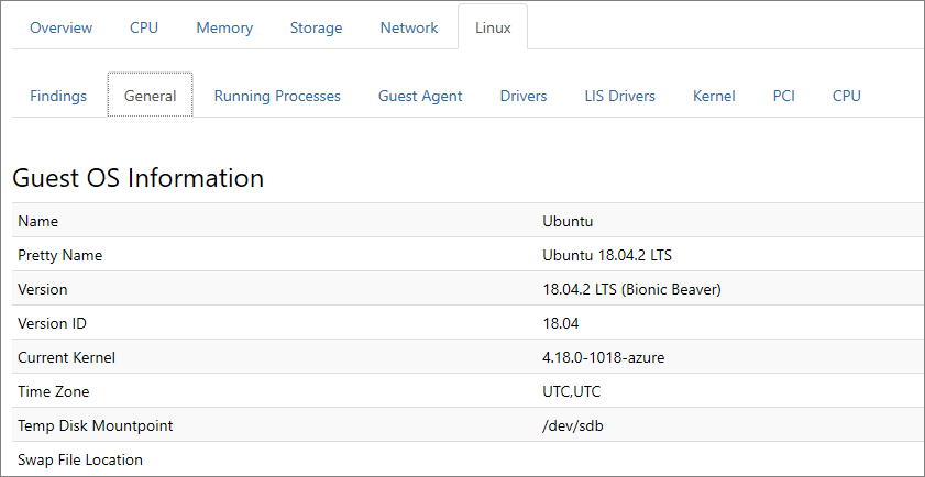 Screenshot: Registerkarte „Linux“ und die Details