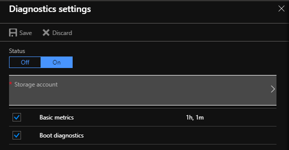 Screenshot der Seite mit den Diagnoseeinstellungen im Azure-Portal. Die Option „Startdiagnose“ ist aktiviert.