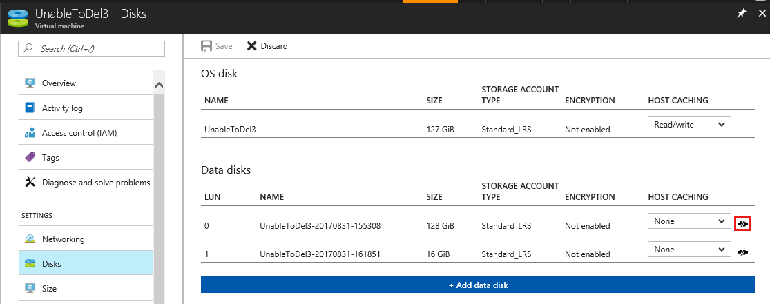 Screenshot des Datenträger-Portals, in dem das Trennsymbol des zu löschenden Datenträgers hervorgehoben ist.