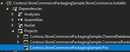 Screenshot, der den ungültigen Store Commerce Installer-Projektverweis zeigt.