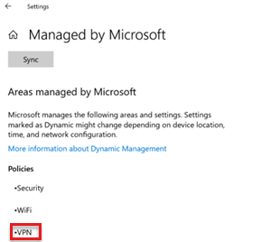 Screenshot: VPN unter Von Microsoft verwaltete Bereiche