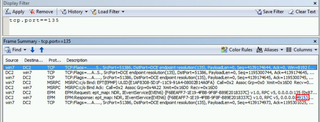 Screenshot: Netzwerkmonitor mit hervorgehobenem dynamischem Port