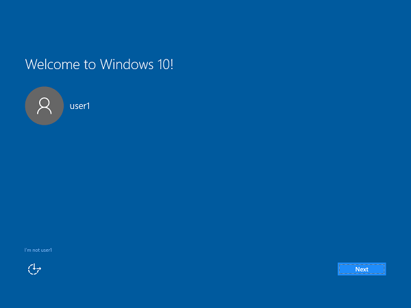 Screenshot der zweiten Startphase 1, die willkommen bei Windows 10 ist.