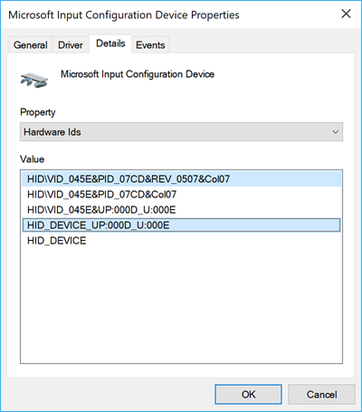 HID-Details aus Geräte-Manager