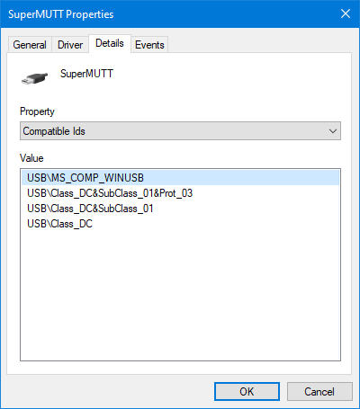 Kompatible Ids von Geräte-Manager für SuperMUTT WinUSB-Gerät