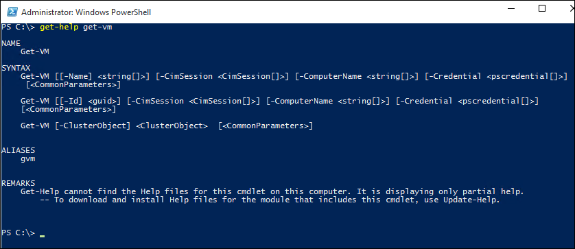 Screenshot des Bildschirms „Administrator Windows Power Shell“ mit der Ausgabe der Struktur von Befehlen.