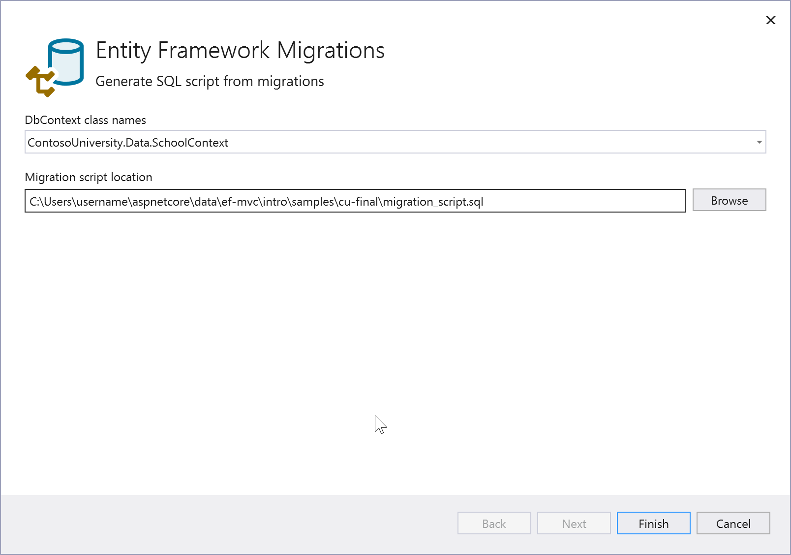 Screenshot der Option „SQL-Skript generieren“.