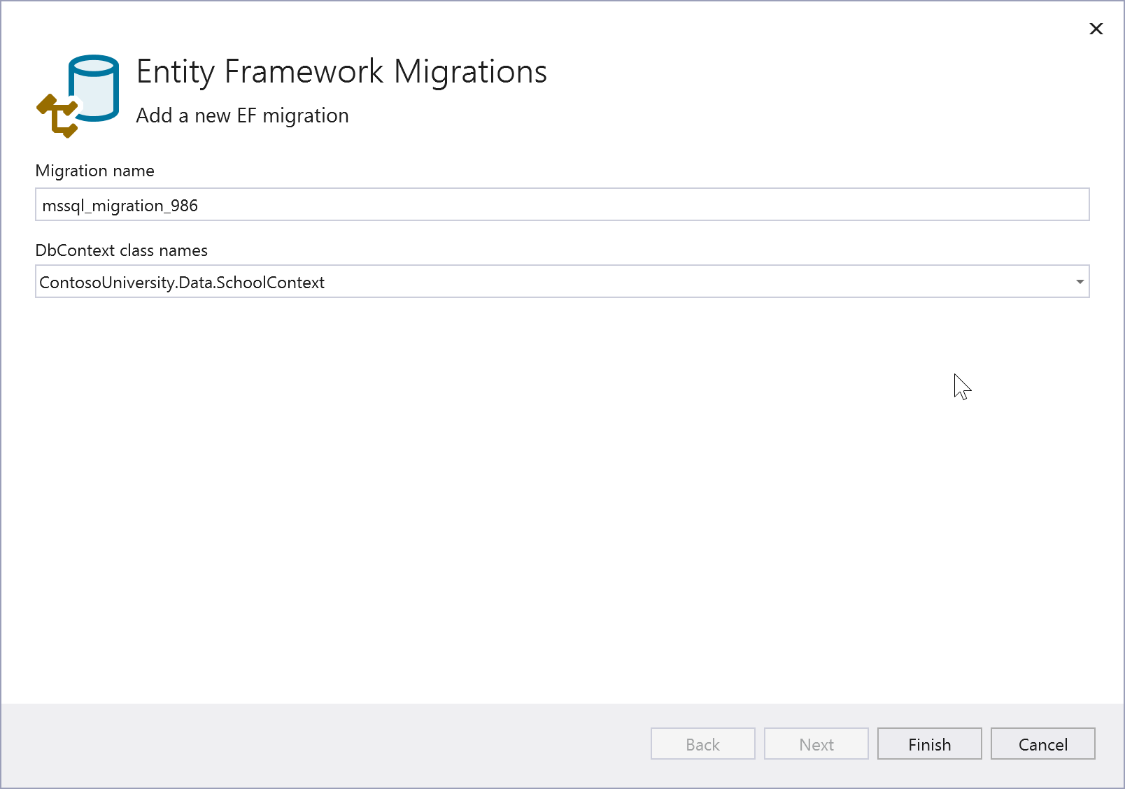 Screenshot: Hinzufügen einer Entity Framework-Migration.