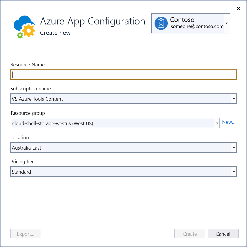 Screenshot: Neuer Azure-App-Konfigurationsspeicher