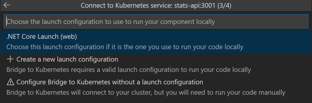 Auswählen der Startkonfiguration des Debuggers