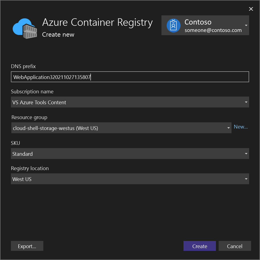 Screenshot, der zeigt, wie Werte in das Dialogfeld eingegeben werden, um eine neue Azure Container Registry zu erstellen.