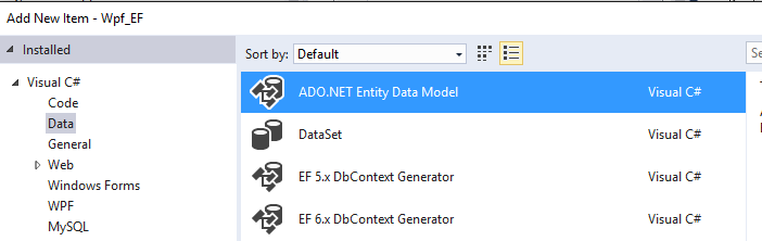 Screenshot: Neues Element für Entity Framework-Modell