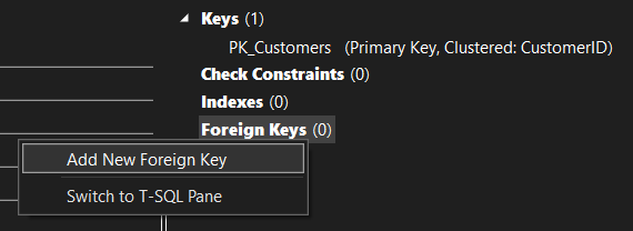 Hinzufügen eines Fremdschlüssels im Tabellen-Designer in Visual Studio