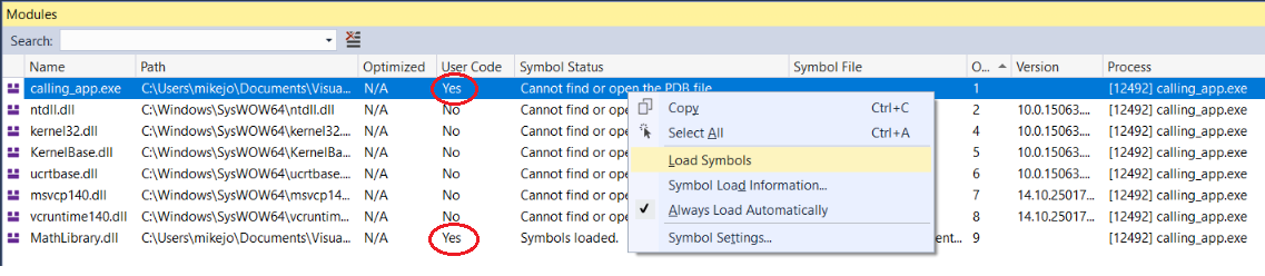 Anzeigen von Symbolinformationen im Fenster „Module“