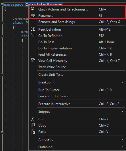 Screenshot: Refactoring in Visual Studio.