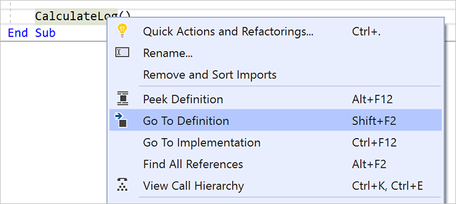 Screenshot: „Zu Definition wechseln“ in Visual Studio 2019