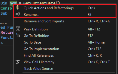 Screenshot: Refactoringmenü in Visual Studio