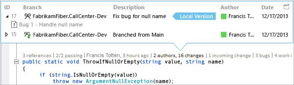 CodeLens: Aktiviertes in andere Verzweigung ändern