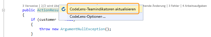 Menüelement „CodeLens-Teamindikatoren aktualisieren“