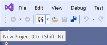 Screenshot: Schaltfläche „Neues Projekt“ in Visual Studio 2019