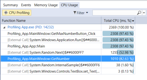 Ansicht CPU-Auslastung in den Diagnosetools