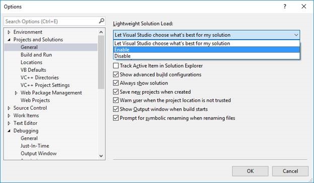 Optionen für Lightweight-Ladevorgang für Projektmappen