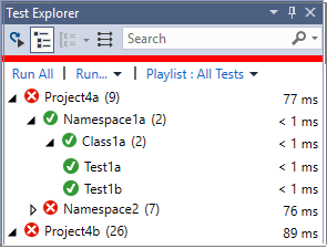 Hierarchieansicht des Test-Explorers