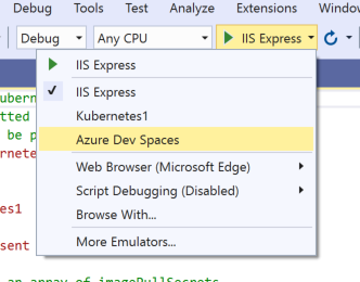 Auswählen von Azure Dev Spaces als Debugstartziel