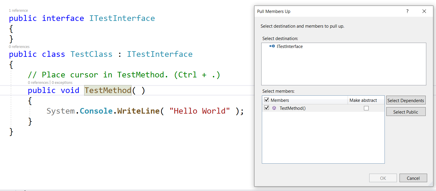 Refactoring über Hochziehen von Elementen mit Dialogfeldoptionen