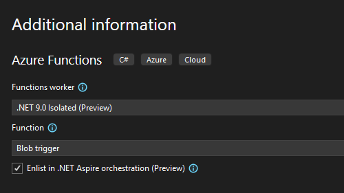 Hinzufügen von .NET Aspire nach neuer Funktionserstellung