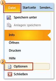 Choosing File, Options in Outlook 2010