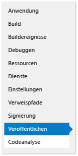 Die Registerkarte Veröffentlichen des Project-Designers