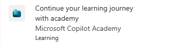 Screenshot der Copilot Academy-Benachrichtigung in Microsoft Teams.