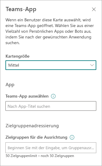 Eigenschaftenbereich der Teams-App.