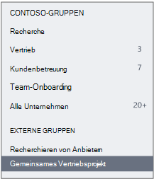 Screenshot der Viva Engage-Navigationsleiste mit einem Abschnitt 