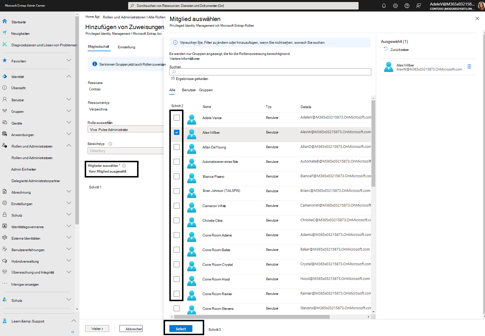 Screenshot des Entra Admin Centers, in dem Sie Mitglieder auswählen