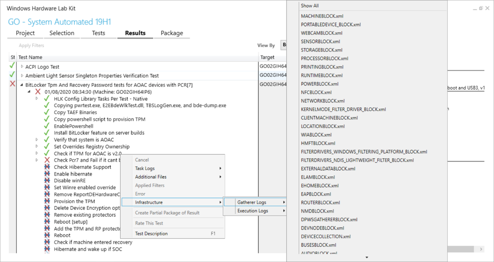 Screenshot: der fehlgeschlagene Test. Das Element „Ist AOAC“ ist ausgewäht.