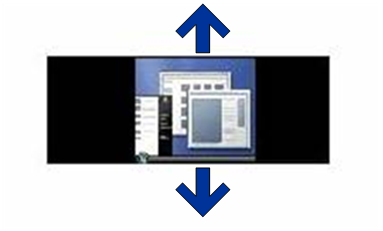 Diagramm: Seitenverhältnis beibehaltende gestreckte Skalierung mit schwarzen Bändern auf der Seite oder oberhalb und unterhalb des Desktops.