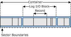 Diagramm zur Veranschaulichung von Containern, Blöcken und Datensätzen.