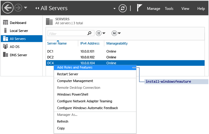 Screenshot, in dem veranschaulicht wird, wie Sie auf allen zum Pool hinzugefügten Windows Server 2012-Computern Rollen remote installieren können.