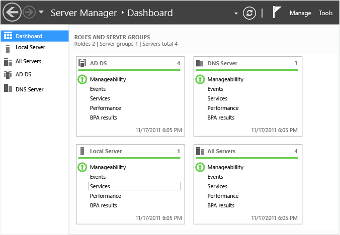 Screenshot: Server-Manager-Dashboard