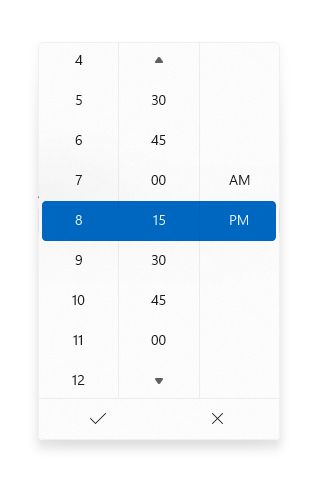 Zeitauswahl, die 15-Minutenschritte anzeigt.