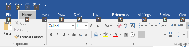 Primäre Zugriffstasten in Microsoft Word