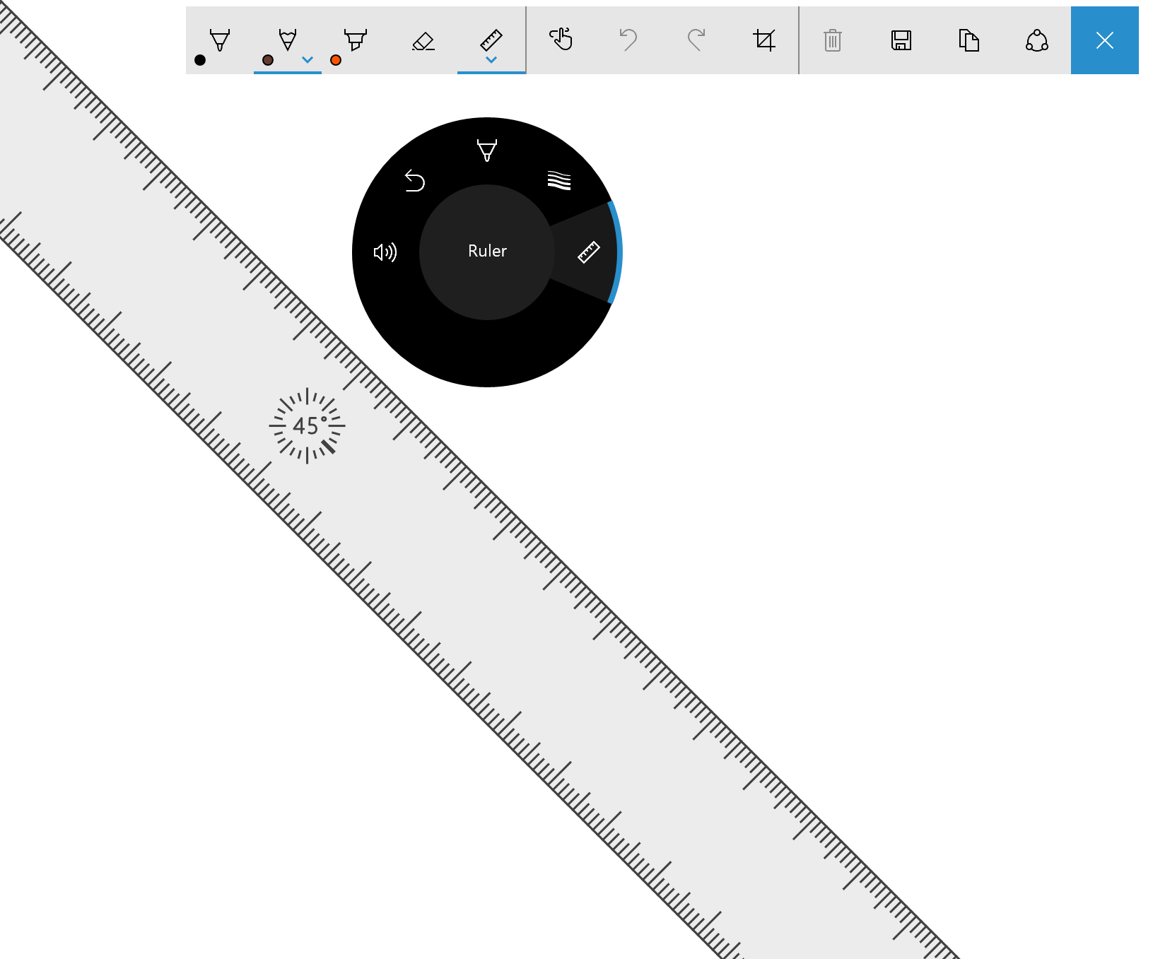 Surface Dial-Menü mit Linear-Tool für die Windows Ink-Symbolleiste